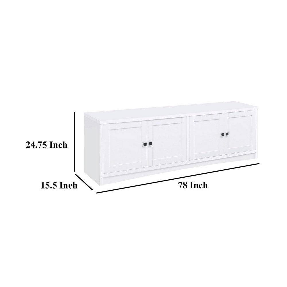 Benjara Donna TV Stand Media Cabinet with 4 Doors, White Melamine 78 Inch