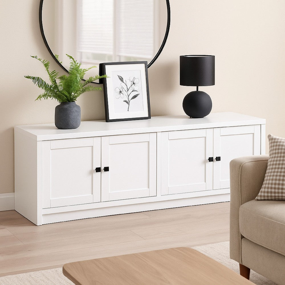 Benjara Donna TV Stand Media Cabinet with 4 Doors, White Melamine 78 Inch