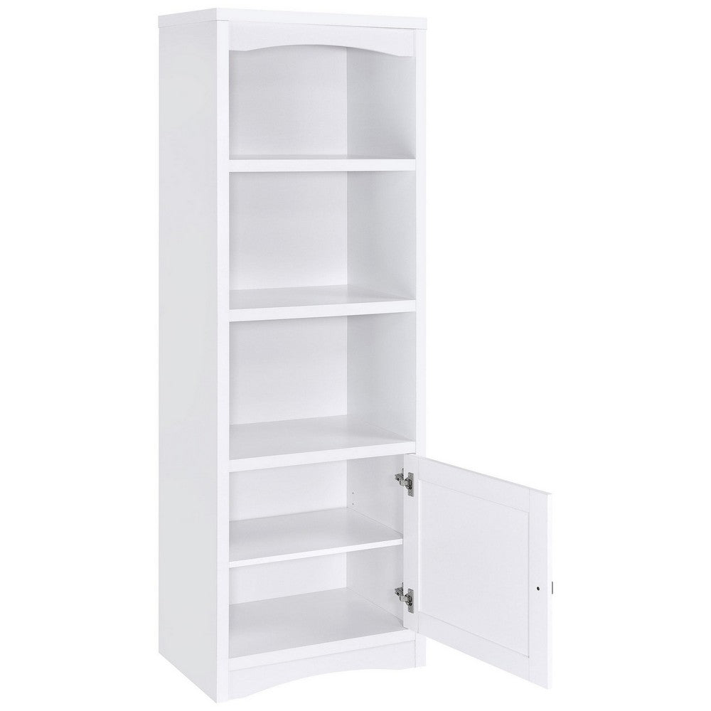 Benjara Donna Media Tower Pier Cabinet, Adjustable Shelves, White Wood 71 Inch