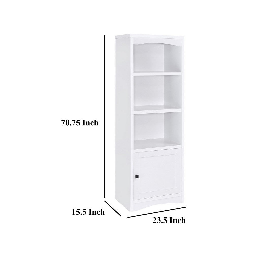 Benjara Donna Media Tower Pier Cabinet, Adjustable Shelves, White Wood 71 Inch