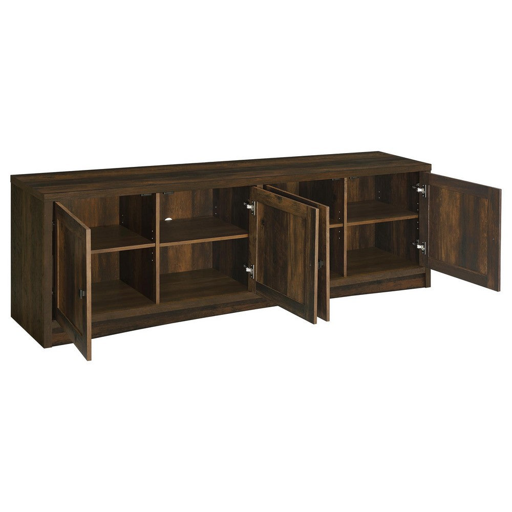 Benjara Donna TV Stand Media Cabinet with 4 Doors, Dark Brown Melamine 78 Inch