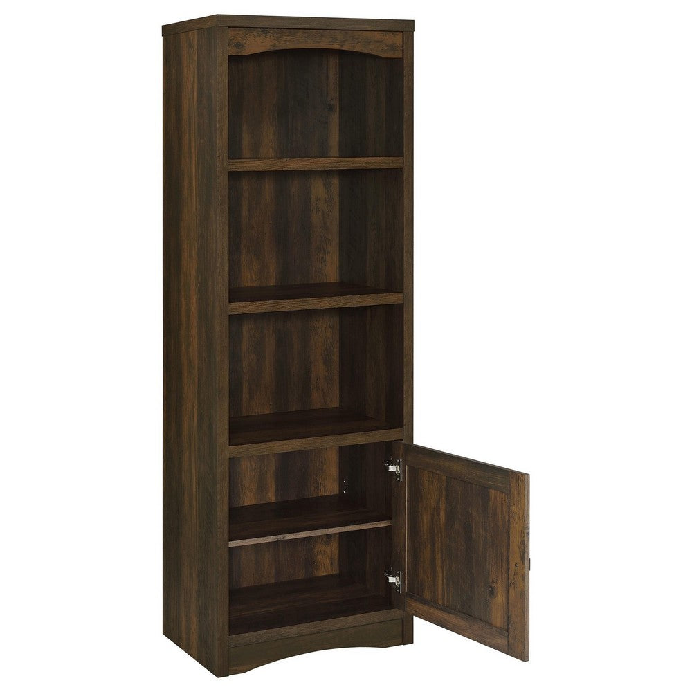 Benjara Donna Media Tower Pier Cabinet, Adjustable Shelves, Brown Wood 71 Inch