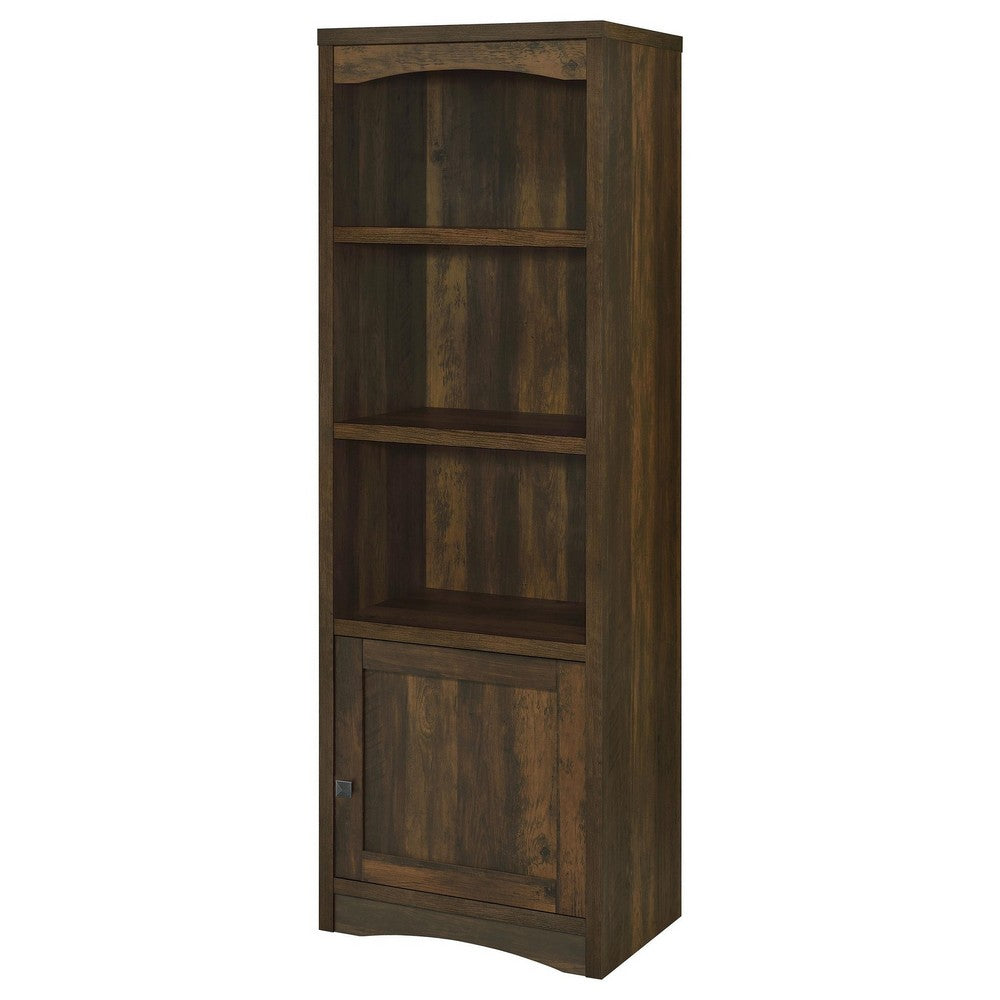 Benjara Donna Media Tower Pier Cabinet, Adjustable Shelves, Brown Wood 71 Inch