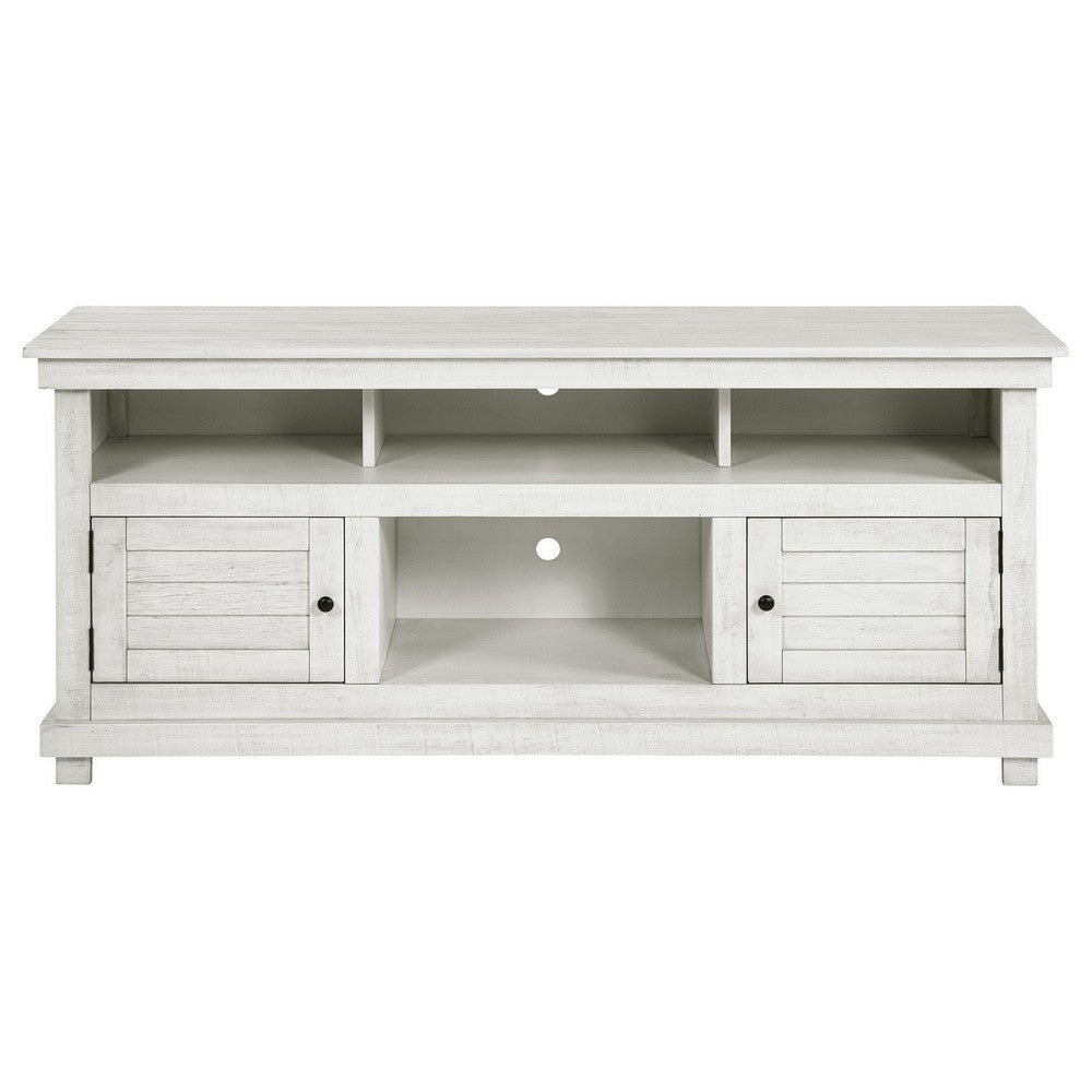 Benjara Ayne TV Stand Media Cabinet, 2 Doors And 4 Shelves, White Wood 60 Inch