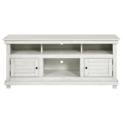 Benjara Ayne TV Stand Media Cabinet, 2 Doors And 4 Shelves, White Wood 60 Inch