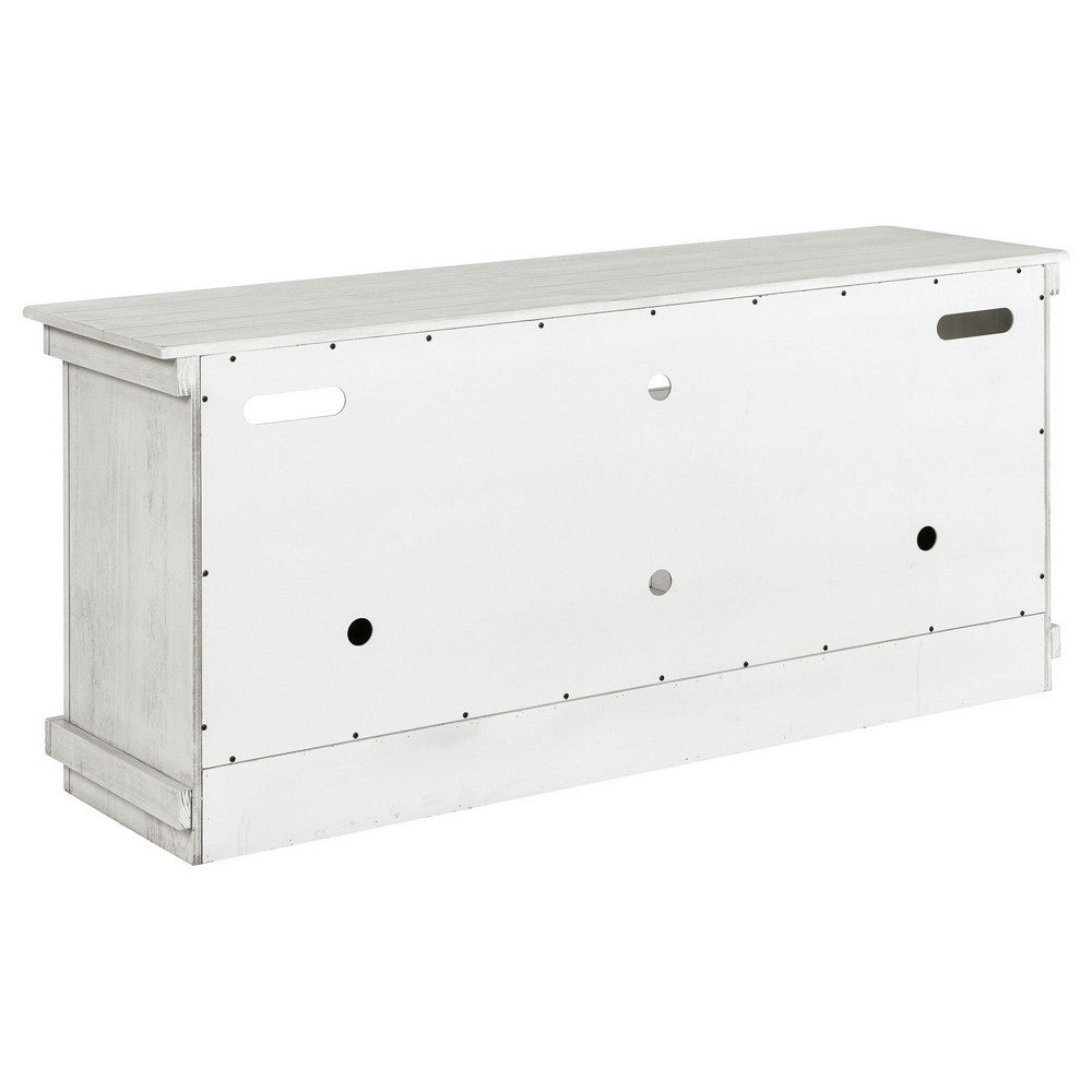 Benjara Ayne TV Stand Media Cabinet, 2 Doors And 4 Shelves, White Wood 60 Inch