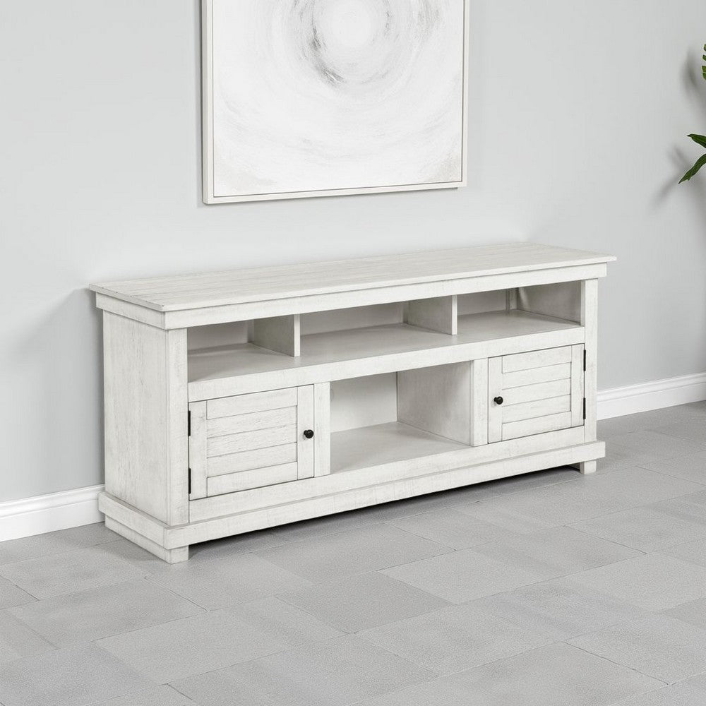 Benjara Ayne TV Stand Media Cabinet, 2 Doors And 4 Shelves, White Wood 60 Inch