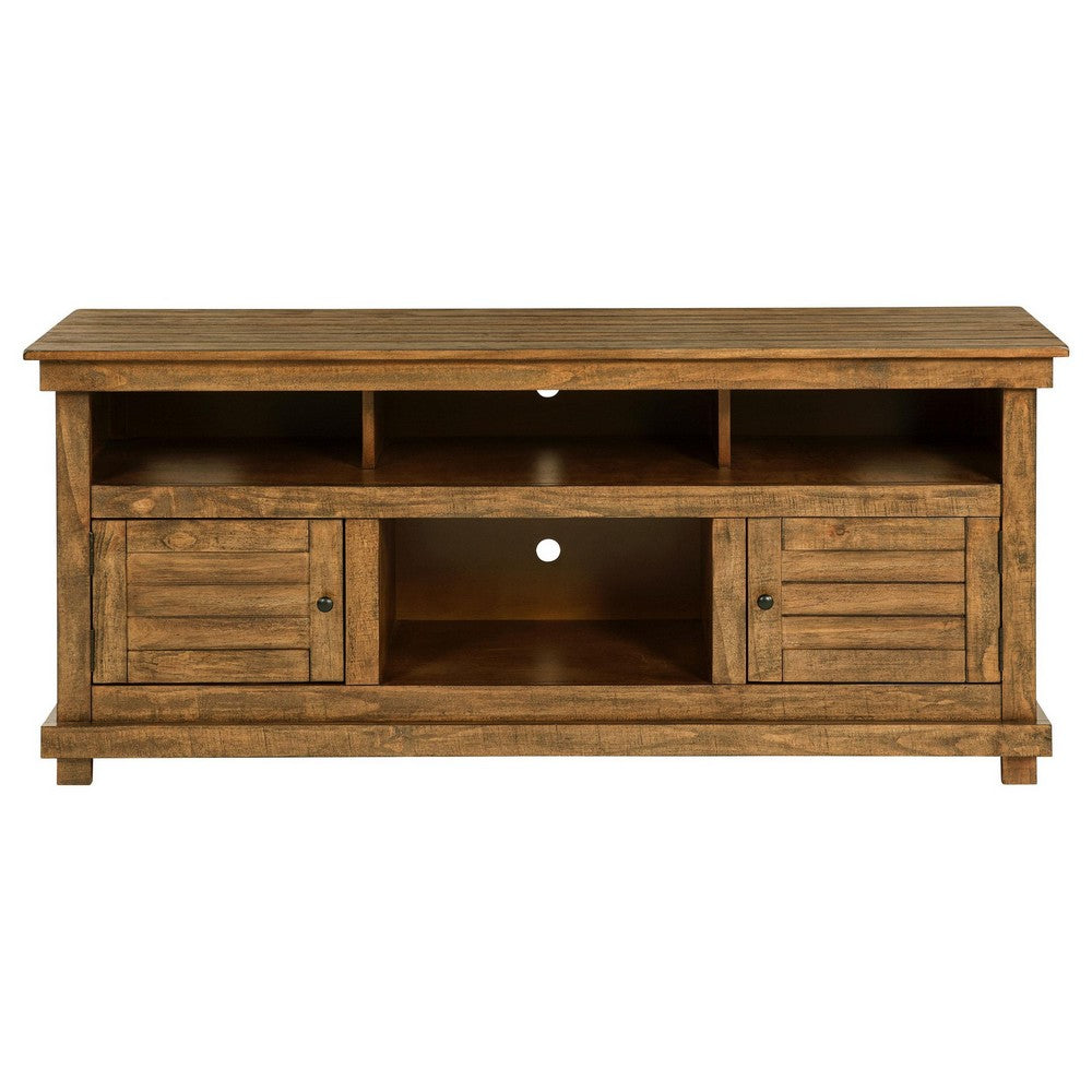 Benjara Ayne TV Stand Media Cabinet, 2 Doors And 4 Shelves, Brown Wood 60 Inch