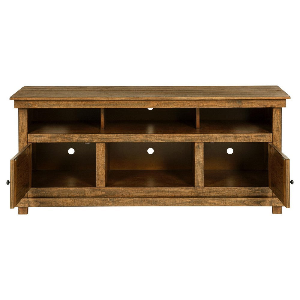 Benjara Ayne TV Stand Media Cabinet, 2 Doors And 4 Shelves, Brown Wood 60 Inch