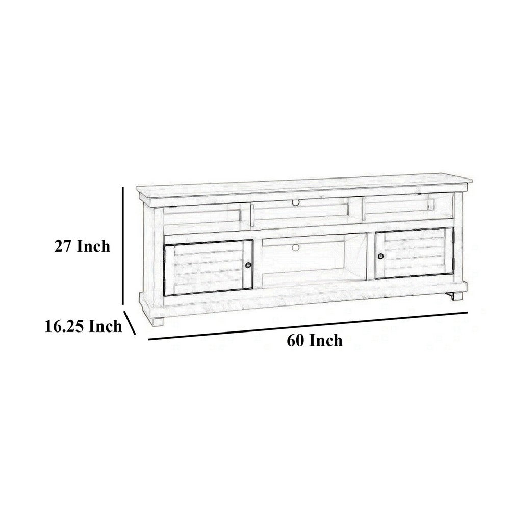 Benjara Ayne TV Stand Media Cabinet, 2 Doors And 4 Shelves, Brown Wood 60 Inch