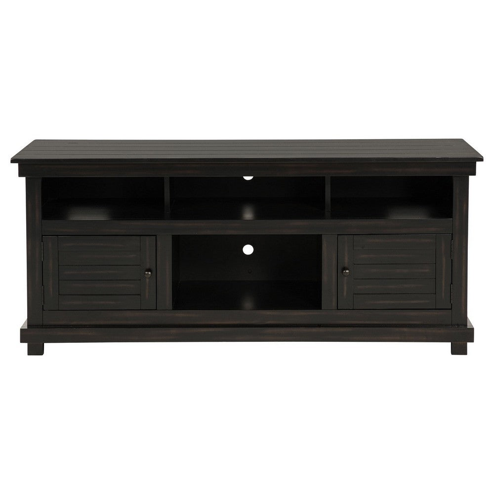 Benjara Ayne TV Stand Media Cabinet, 2 Doors And 4 Shelves, Black Wood 60 Inch