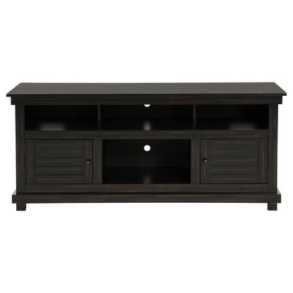 Benjara Ayne TV Stand Media Cabinet, 2 Doors And 4 Shelves, Black Wood 60 Inch