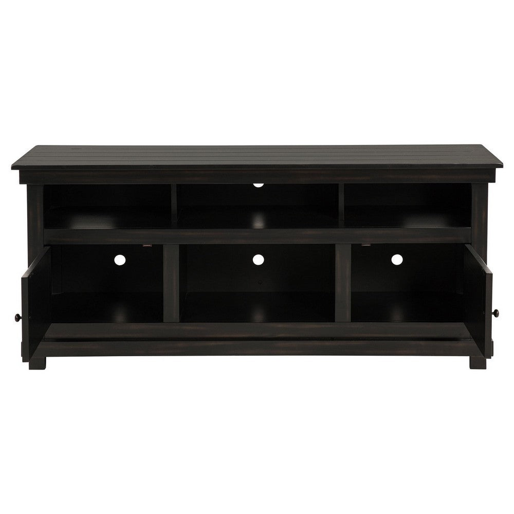 Benjara Ayne TV Stand Media Cabinet, 2 Doors And 4 Shelves, Black Wood 60 Inch