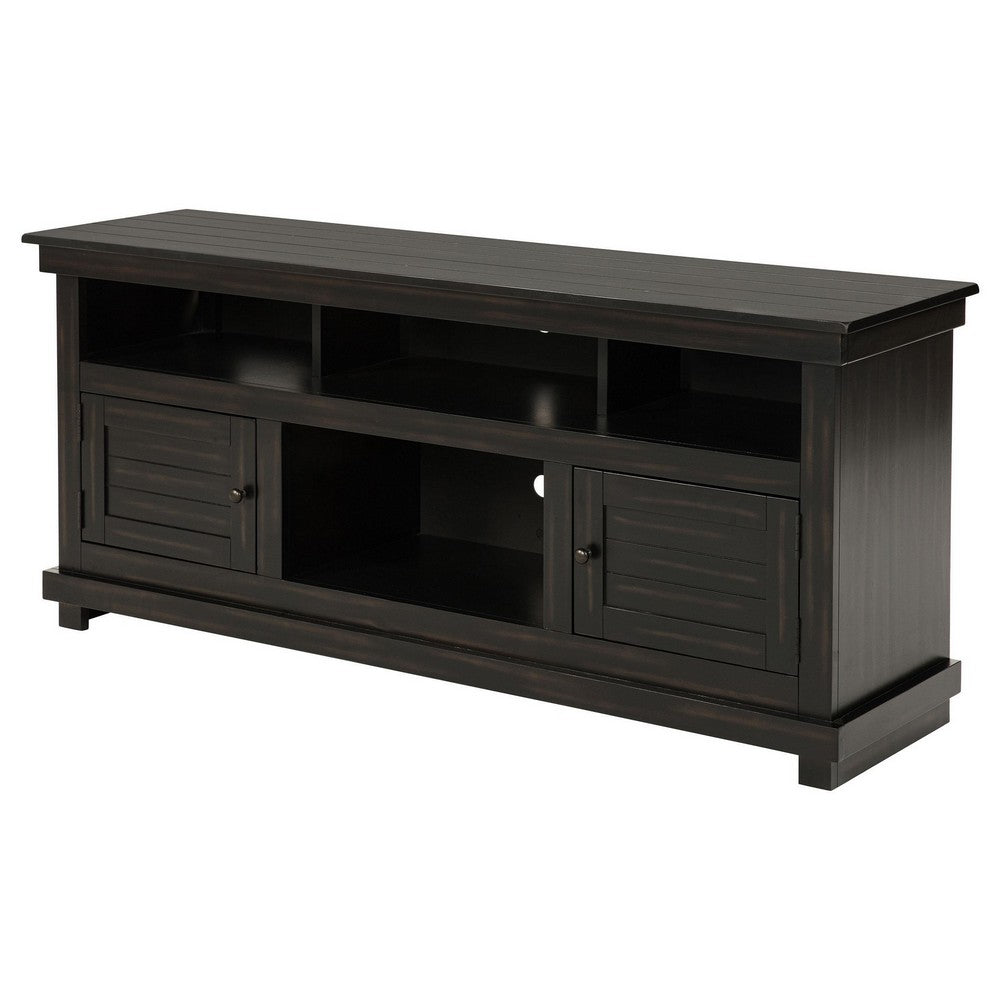 Benjara Ayne TV Stand Media Cabinet, 2 Doors And 4 Shelves, Black Wood 60 Inch