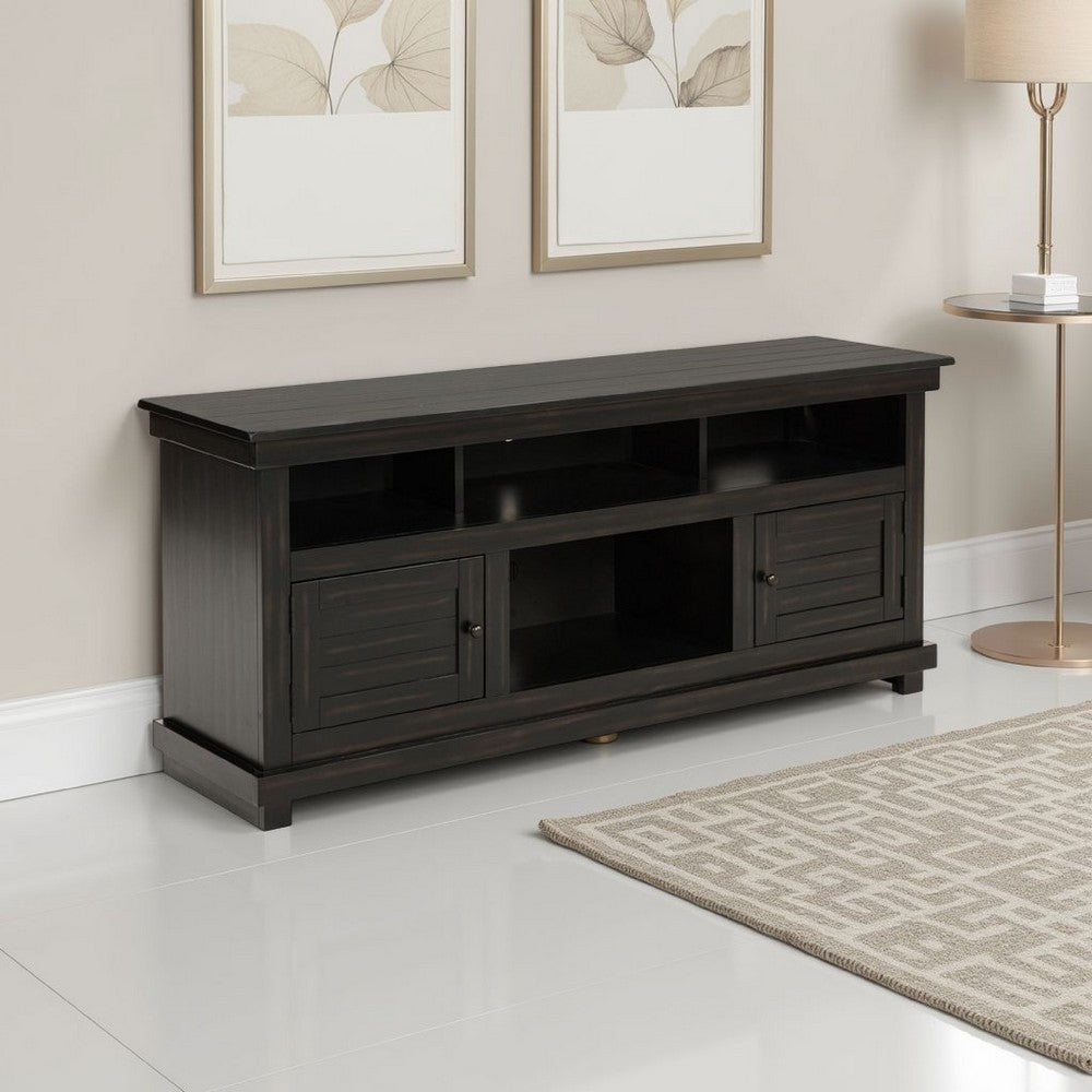 Benjara Ayne TV Stand Media Cabinet, 2 Doors And 4 Shelves, Black Wood 60 Inch