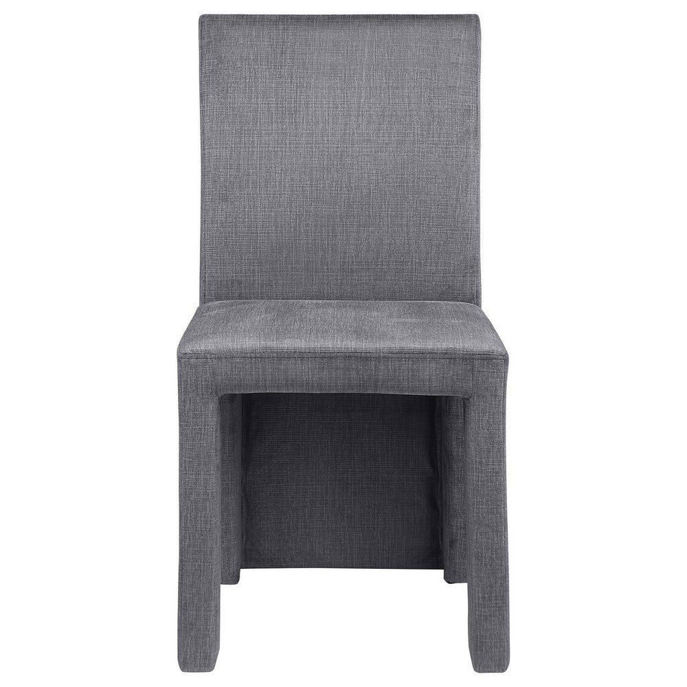 Benjara Orde Dining Side Chair Set of 2, Square Legs Panel Back, Gray Velvet