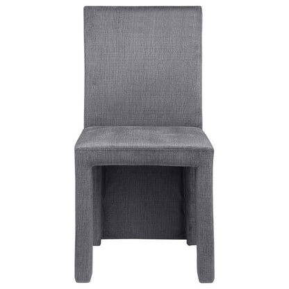 Benjara Orde Dining Side Chair Set of 2, Square Legs Panel Back, Gray Velvet