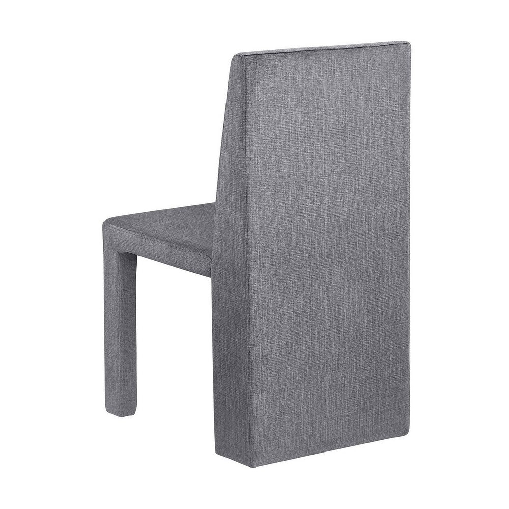 Benjara Orde Dining Side Chair Set of 2, Square Legs Panel Back, Gray Velvet