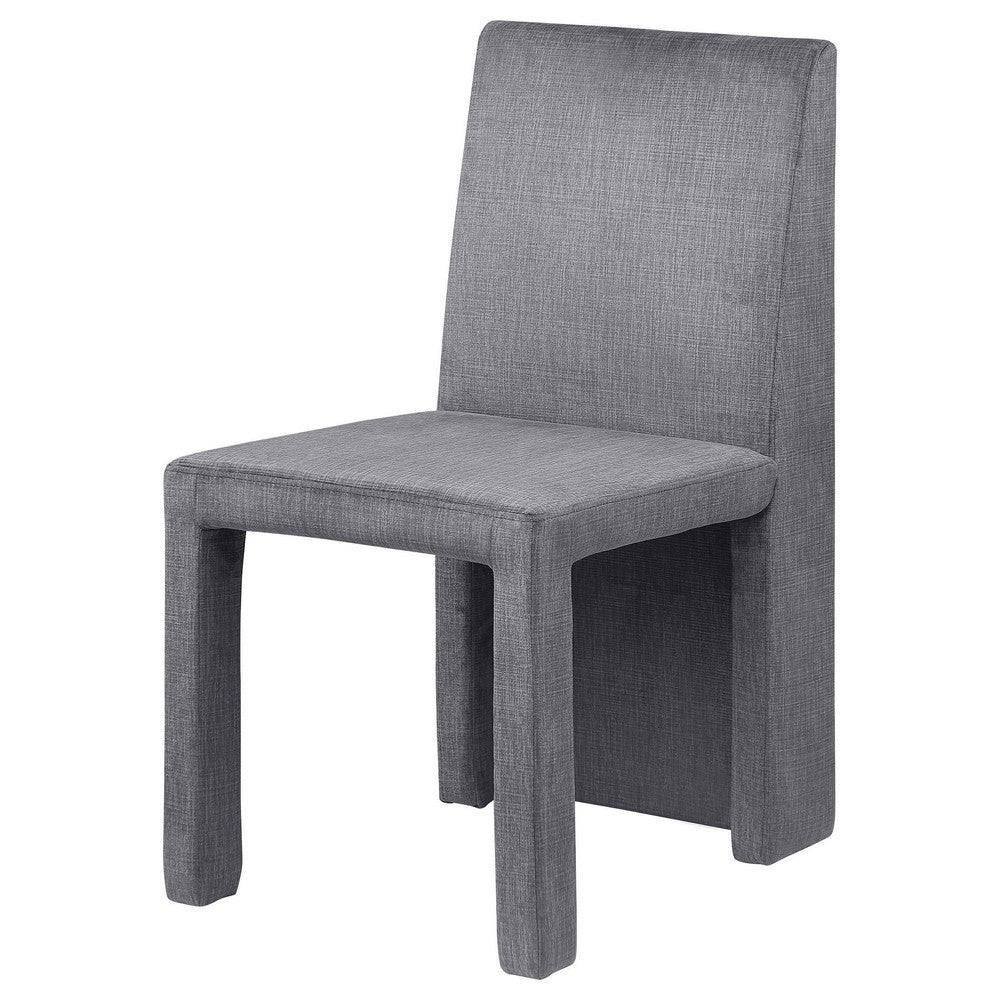 Benjara Orde Dining Side Chair Set of 2, Square Legs Panel Back, Gray Velvet