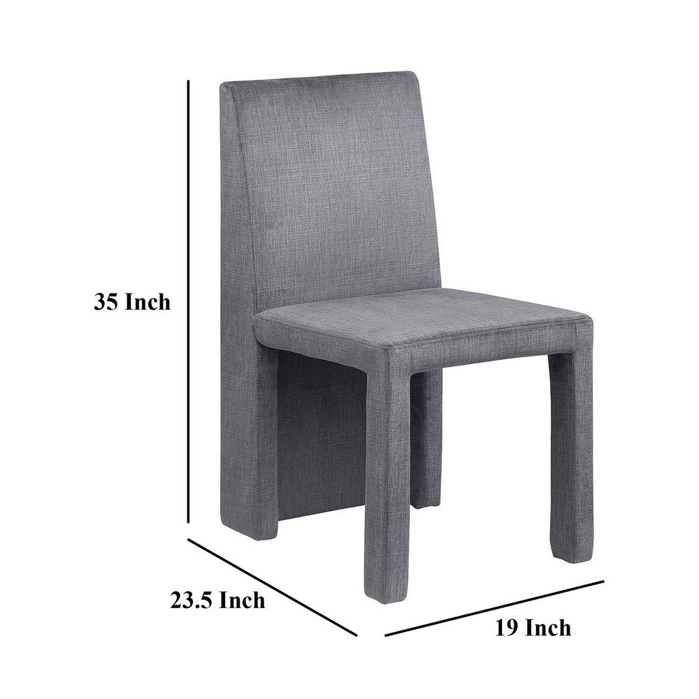 Benjara Orde Dining Side Chair Set of 2, Square Legs Panel Back, Gray Velvet