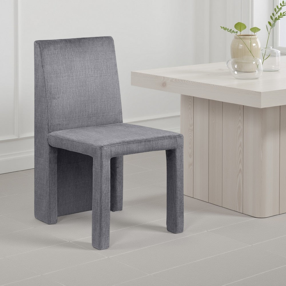 Benjara Orde Dining Side Chair Set of 2, Square Legs Panel Back, Gray Velvet