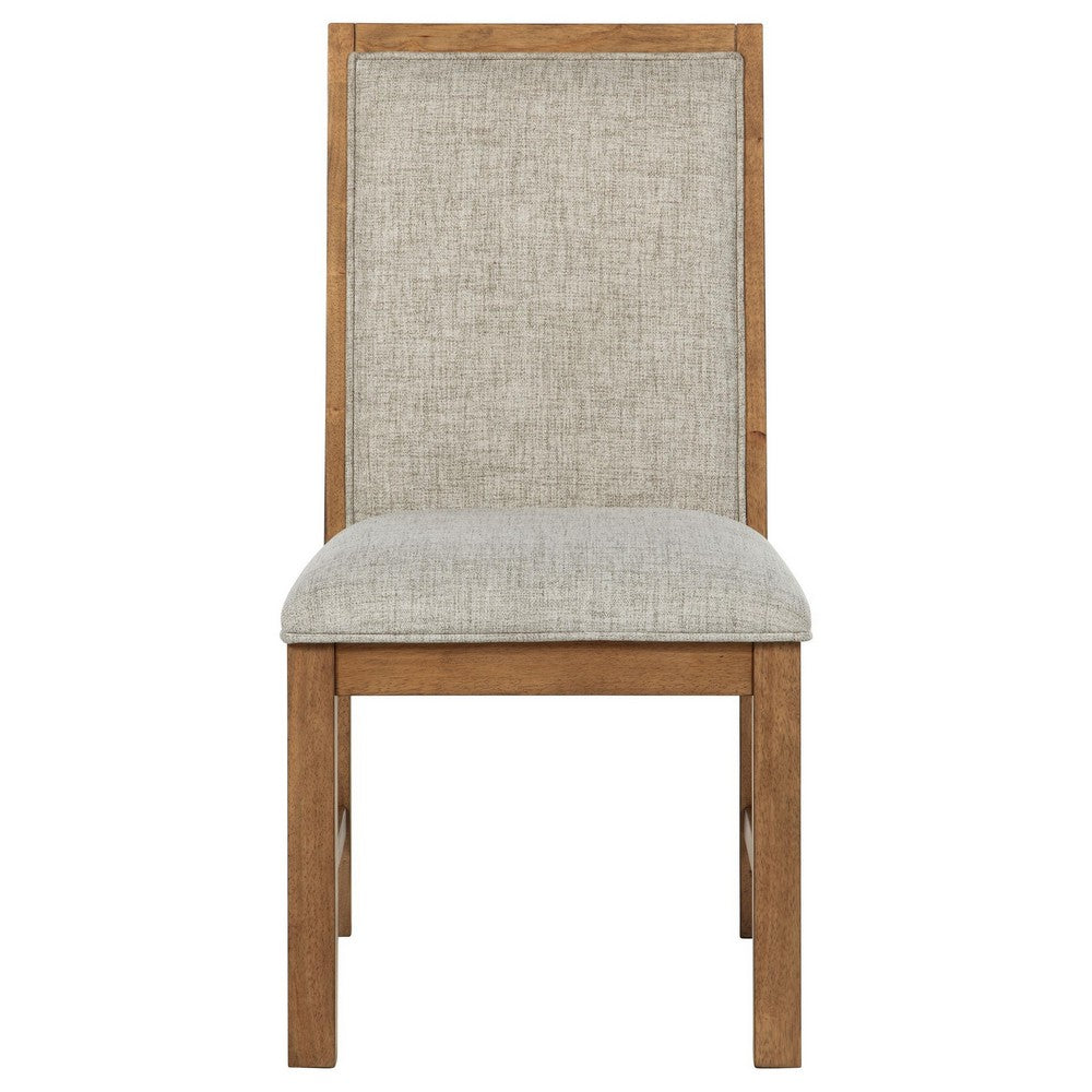 Benjara Rune Dining Side Chair Set of 2, Brown Asian Hardwood, Beige Fabric