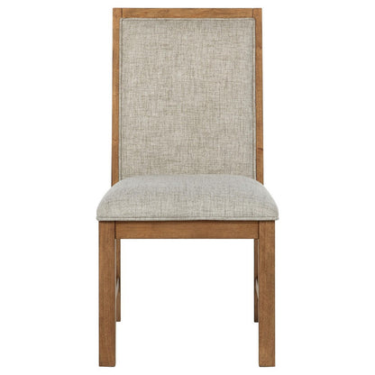 Benjara Rune Dining Side Chair Set of 2, Brown Asian Hardwood, Beige Fabric