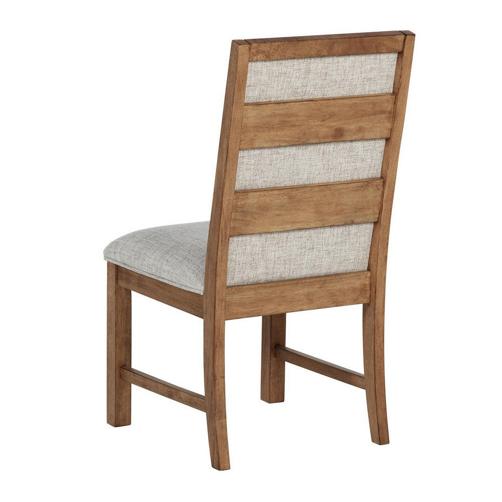 Benjara Rune Dining Side Chair Set of 2, Brown Asian Hardwood, Beige Fabric