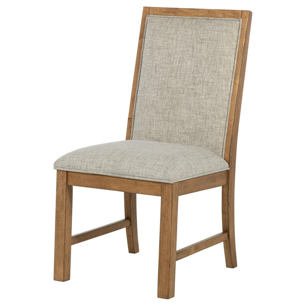 Benjara Rune Dining Side Chair Set of 2, Brown Asian Hardwood, Beige Fabric