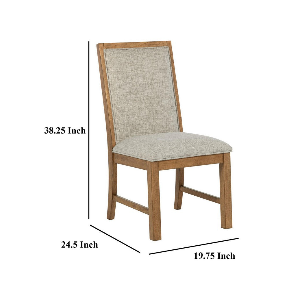 Benjara Rune Dining Side Chair Set of 2, Brown Asian Hardwood, Beige Fabric
