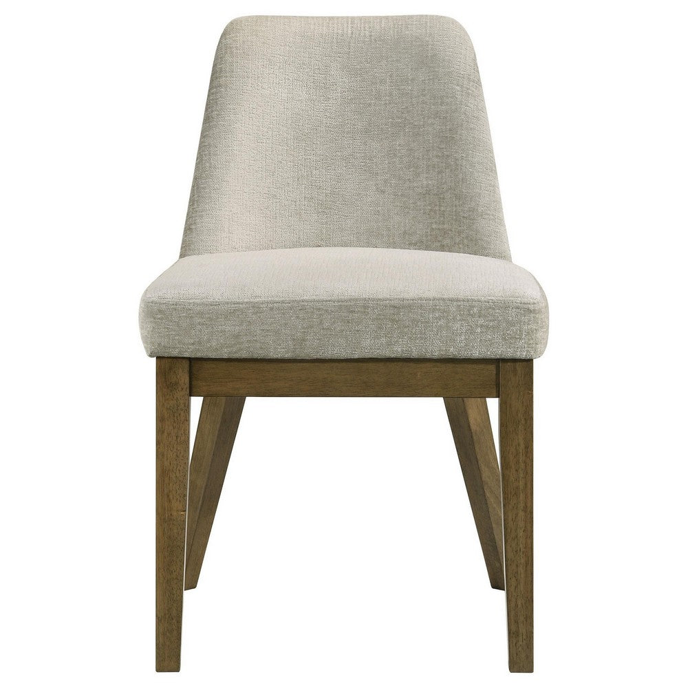 Benjara Givy Dining Armless Chair Set of 2, Tapered Legs, Oak Brown Wood, Tan