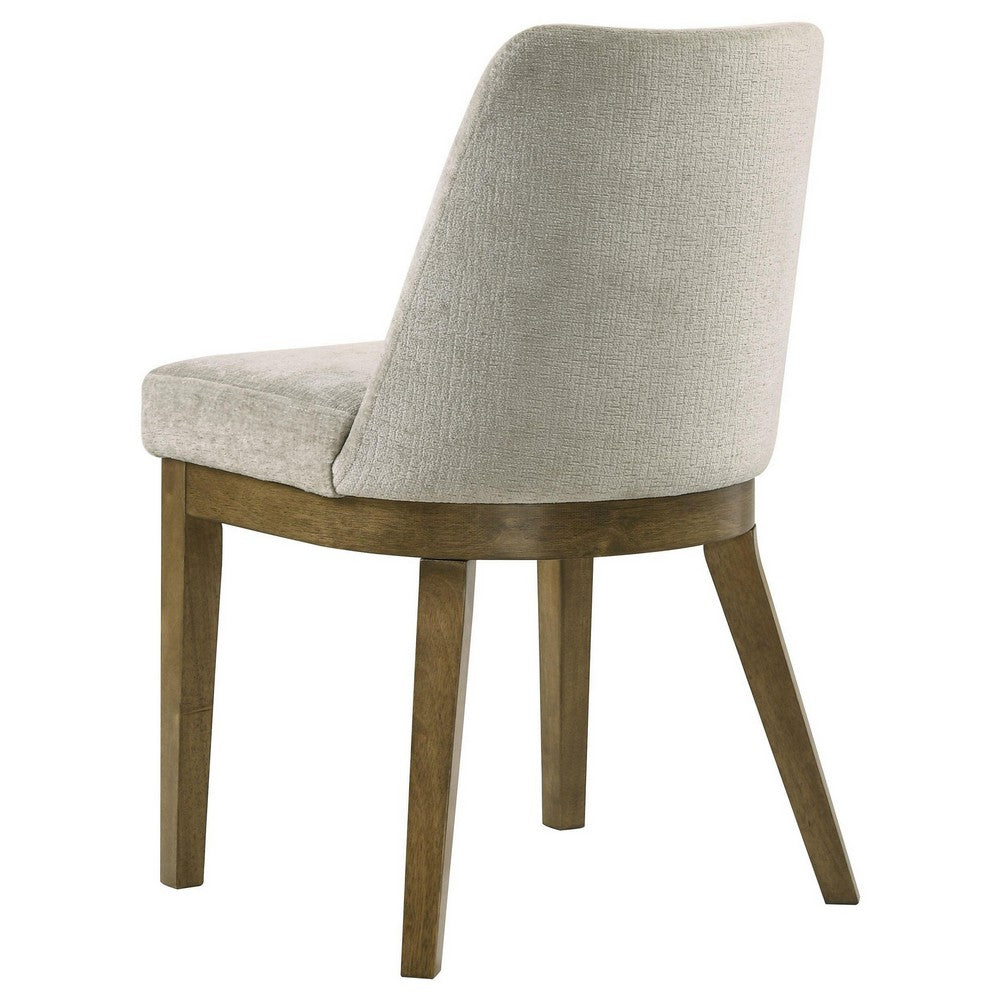 Benjara Givy Dining Armless Chair Set of 2, Tapered Legs, Oak Brown Wood, Tan