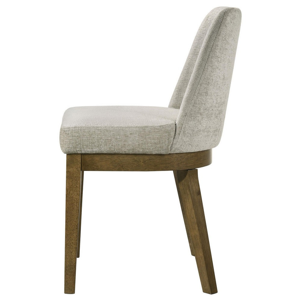 Benjara Givy Dining Armless Chair Set of 2, Tapered Legs, Oak Brown Wood, Tan