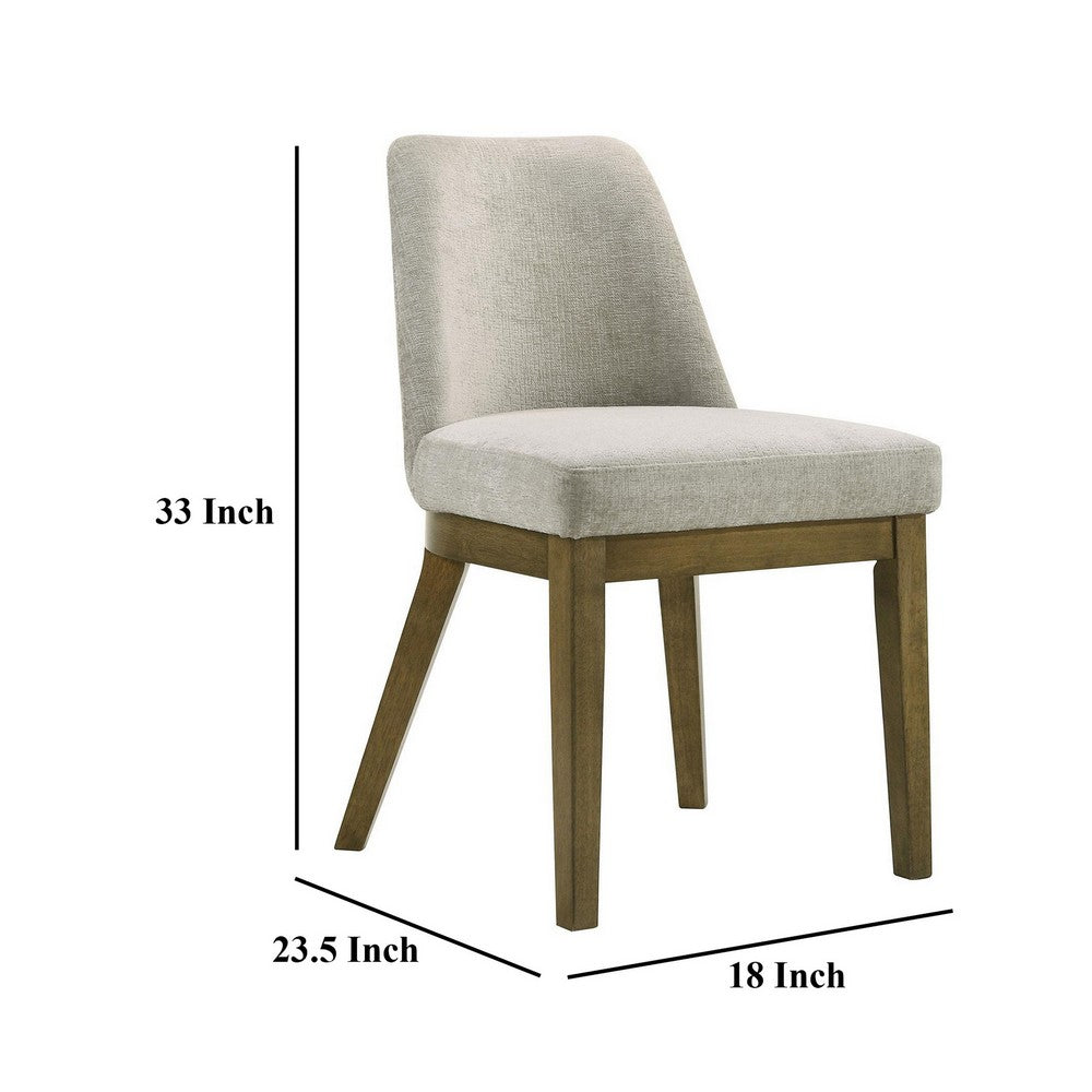 Benjara Givy Dining Armless Chair Set of 2, Tapered Legs, Oak Brown Wood, Tan