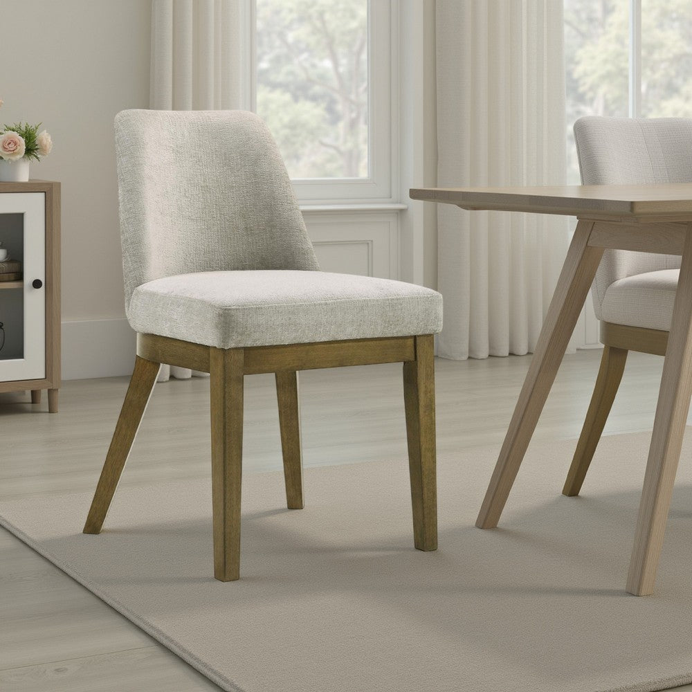 Benjara Givy Dining Armless Chair Set of 2, Tapered Legs, Oak Brown Wood, Tan
