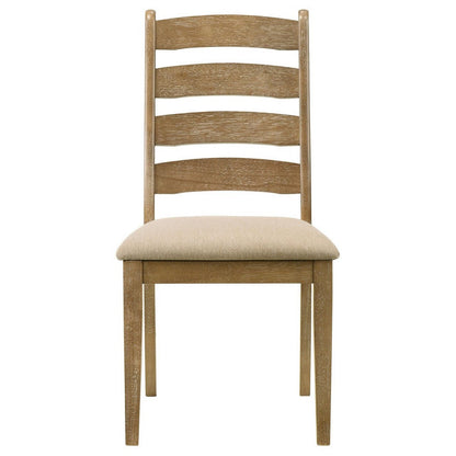 Benjara Danie Dining Side Chair Set of 2, Ladderback, Brown Wood, Beige Fabric