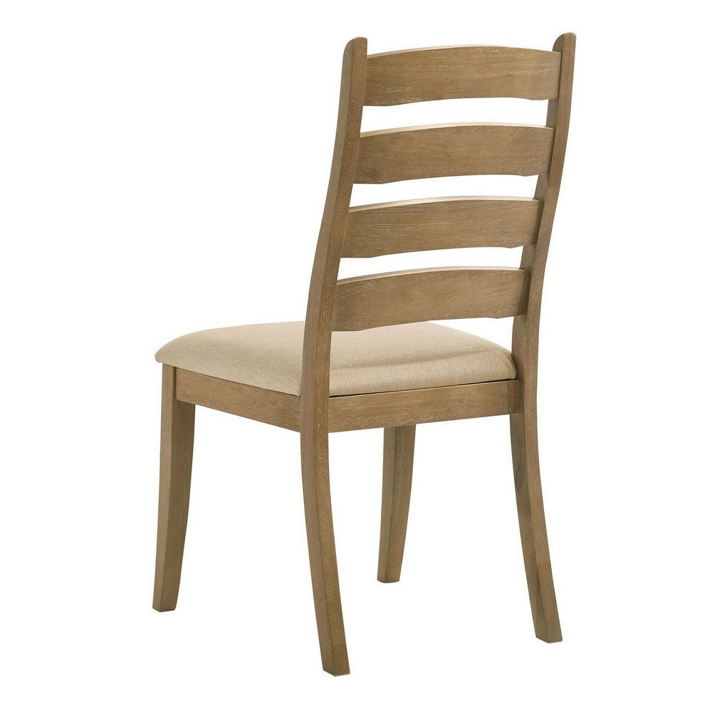 Benjara Danie Dining Side Chair Set of 2, Ladderback, Brown Wood, Beige Fabric