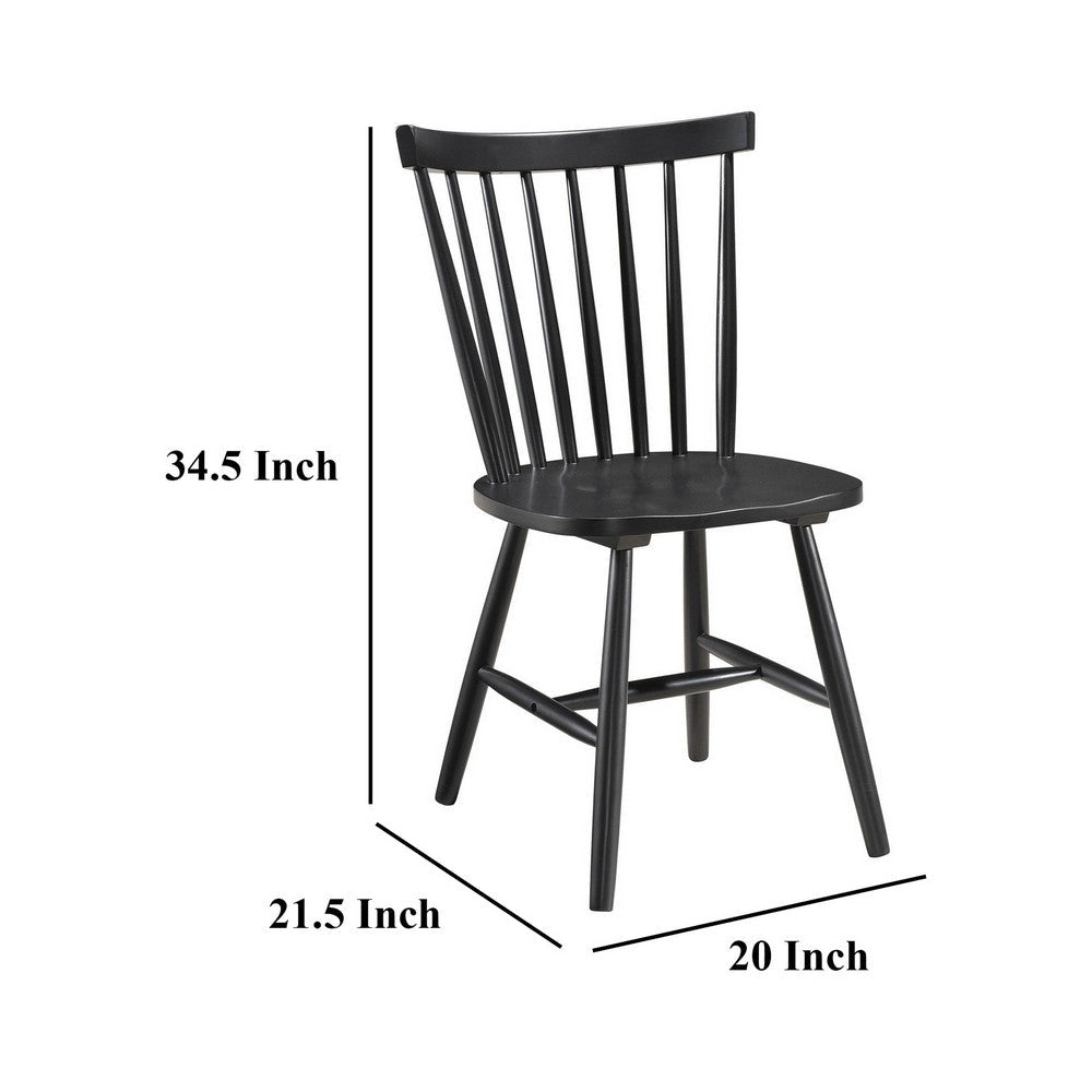 Benjara Halie Dining Side Chair Set of 2, Spindle Back, Black Asian Hardwood