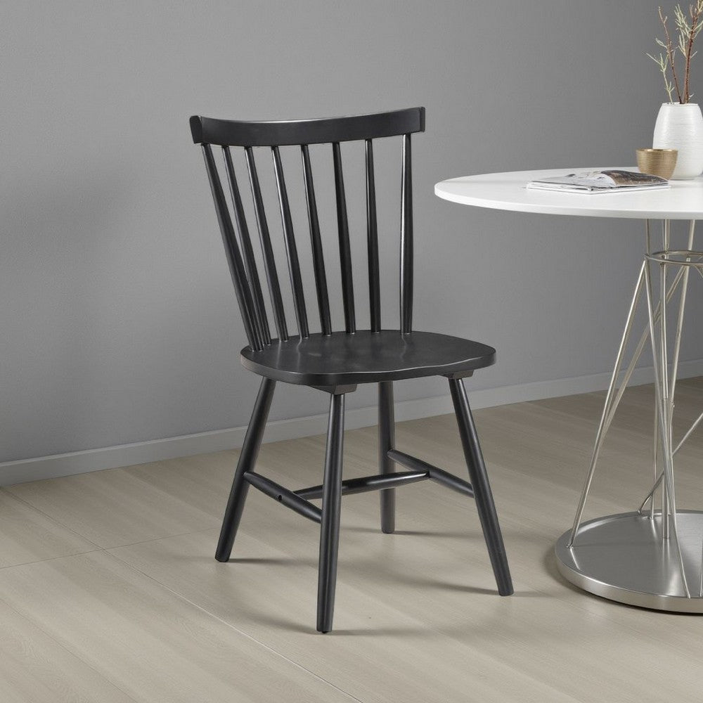 Benjara Halie Dining Side Chair Set of 2, Spindle Back, Black Asian Hardwood