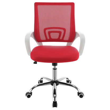 Benjara Fera Rolling Office Chair, Adjustable Chrome Base, Red Mesh Fabric