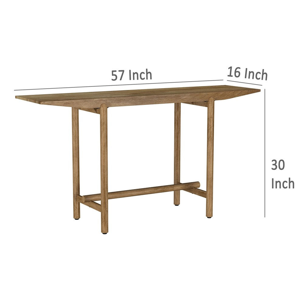Benjara Arius Sofa Console Table, 57 Inch Slim Rectangular Brown Mango Wood