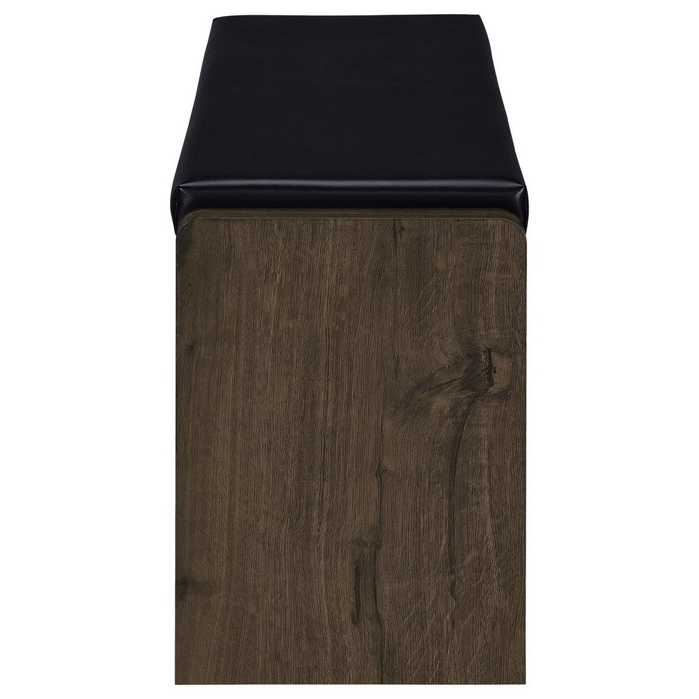 Benjara Aryn Storage Bench, Adjustable Shelf, Black Faux Leather, Dark Brown