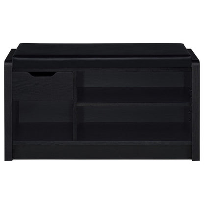 Benjara Aryn Storage Bench with Adjustable Shelf, Black Faux Leather, Black