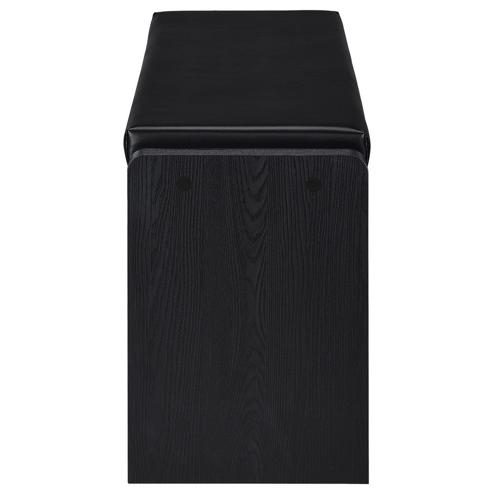 Benjara Aryn Storage Bench with Adjustable Shelf, Black Faux Leather, Black