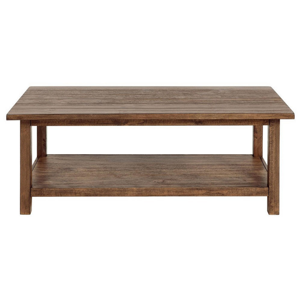 Benjara Ayne Coffee Table, 1 Shelf, Distressed Brown Wood Frame, 47 Inch