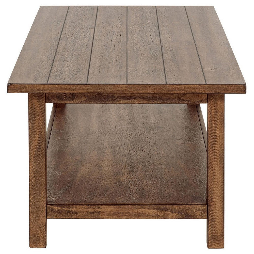 Benjara Ayne Coffee Table, 1 Shelf, Distressed Brown Wood Frame, 47 Inch