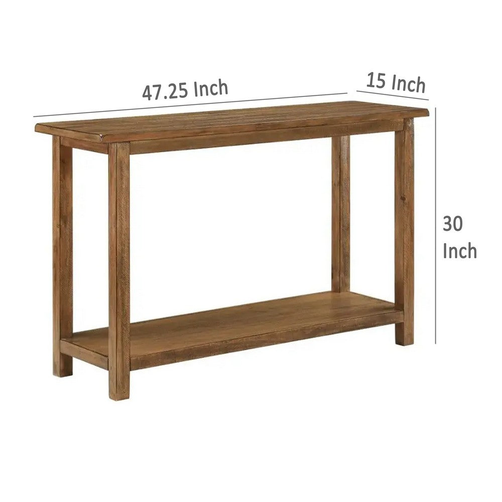 Benjara Ayne Console Table, 1 Shelf, Distressed Brown Wood Frame, 47 Inch