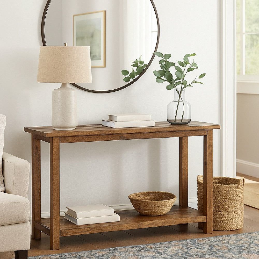 Benjara Ayne Console Table, 1 Shelf, Distressed Brown Wood Frame, 47 Inch