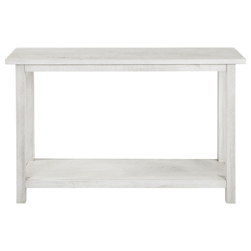 Benjara Ayne Console Table, 1 Bottom Shelf, Distressed White Wood, 47 Inch