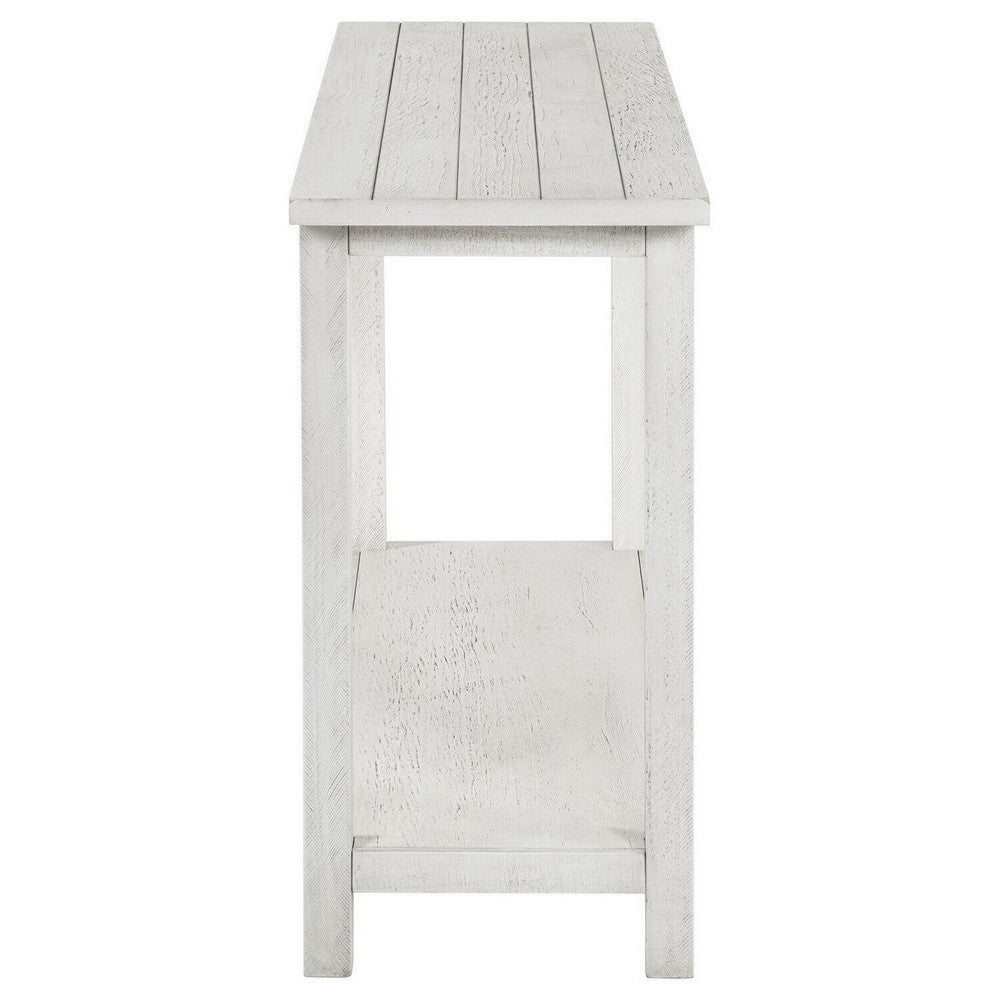 Benjara Ayne Console Table, 1 Bottom Shelf, Distressed White Wood, 47 Inch